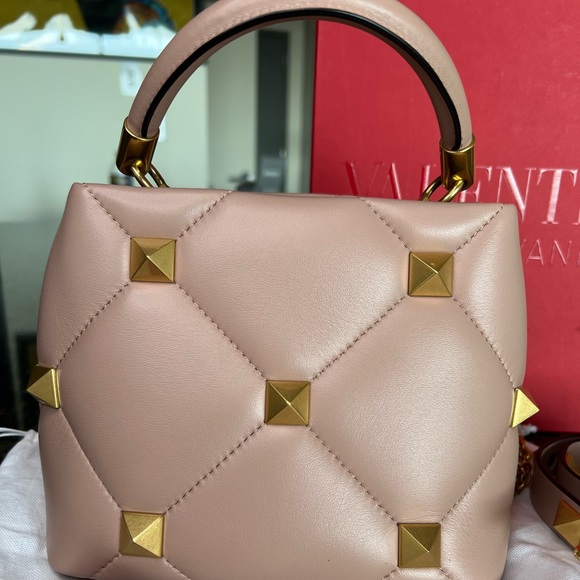 Valentino Mini Roman Stud Leather Top Handle Bag - small - Rose Cannelle - Picture 5 of 10